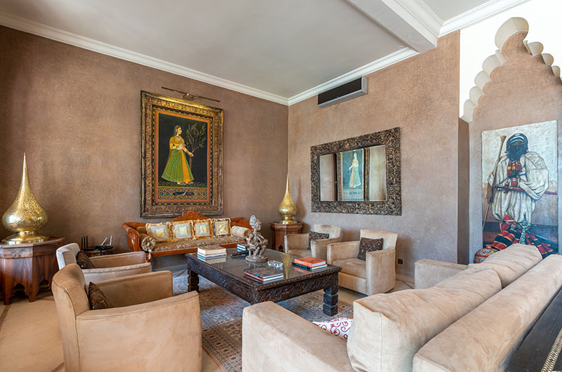 Palais Hassoun Living Area with Paintings | Marrakesh, Morocco