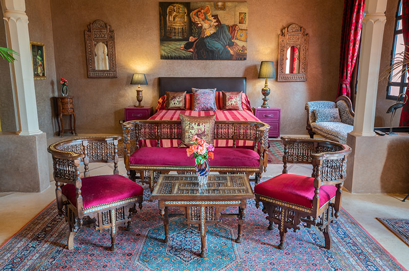 Palais Hassoun Suite Royale Bedroom One with Sofa Set | Marrakesh, Morocco