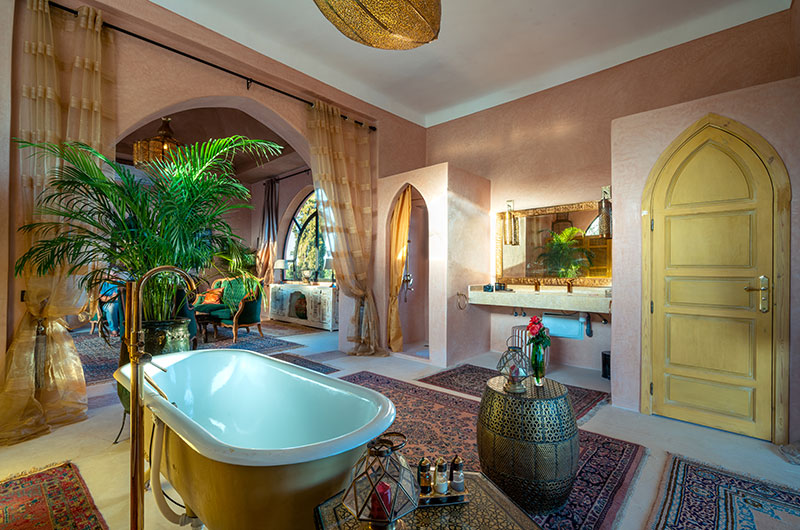Palais Hassoun Suite Loft Sunrise Bedroom and Bathroom Three with View | Marrakesh, Morocco