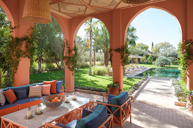 Villa Jenaman Open Plan Seating Area with Pool View | Marrakesh, Morocco