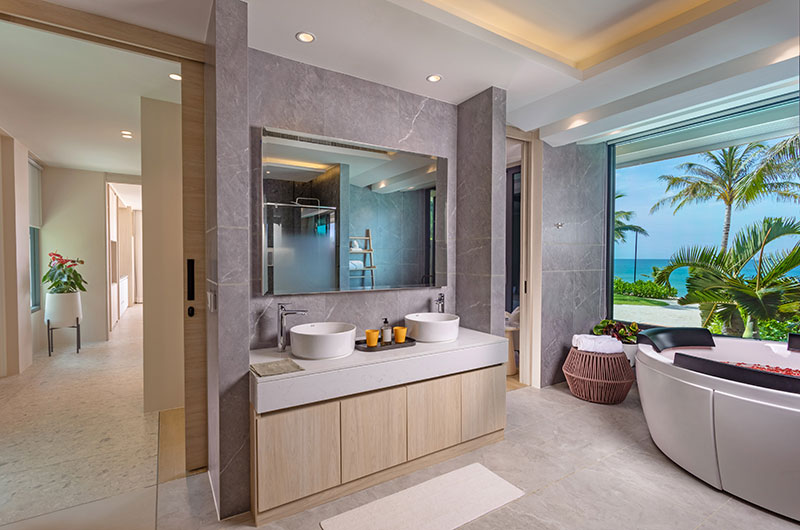 Villa Boonta Bathroom One with Bathtub and View | Natai, Phang Nga