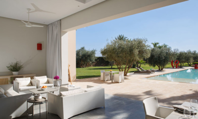 Villa Guedra Living Area with Pool View | Marrakesh, Morocco