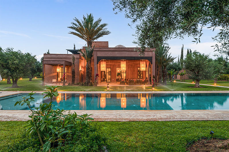 Villa Jennabelle Gardens and Pool at Night | Marrakesh, Morocco