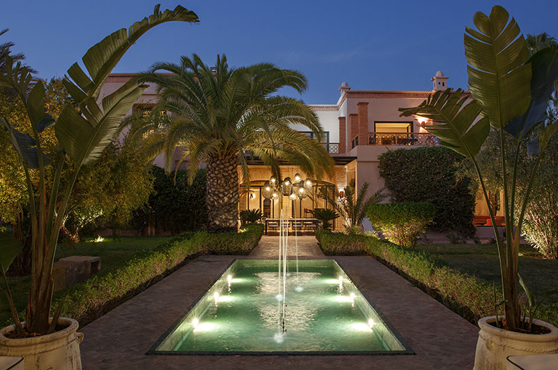 Villa Maggy Rose Water Features at Night | Marrakesh, Morocco