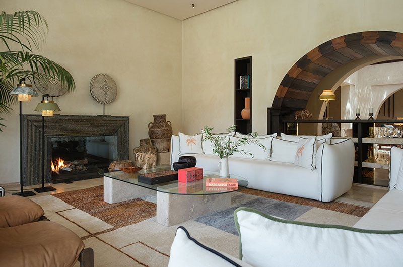 Villa Saman Living Area with Fireplace | Marrakesh, Morocco