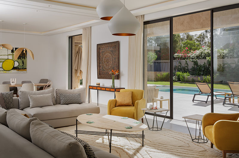 Villa Pepe Living Area with Pool View | Marrakesh, Morocco