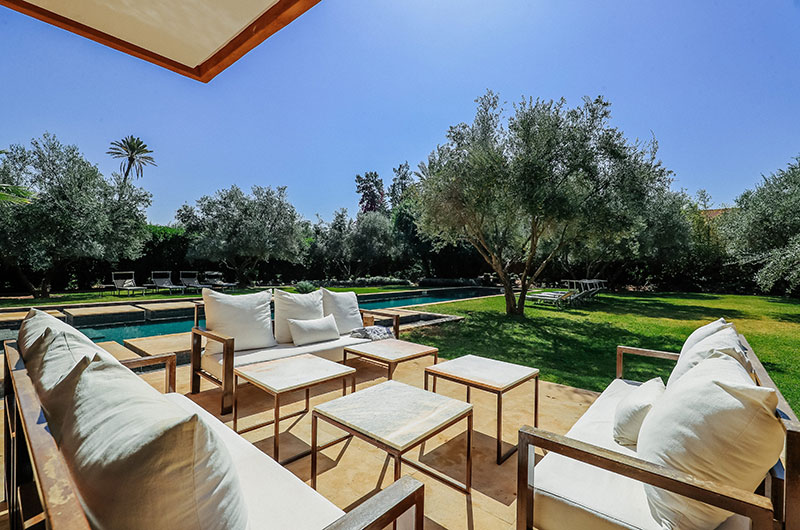Villa Zitouna Open Plan Seating Area with Pool View | Marrakesh, Morocco