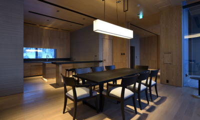 Kamakura Kitchen and Dining Area at Night | Hirafu, Niseko