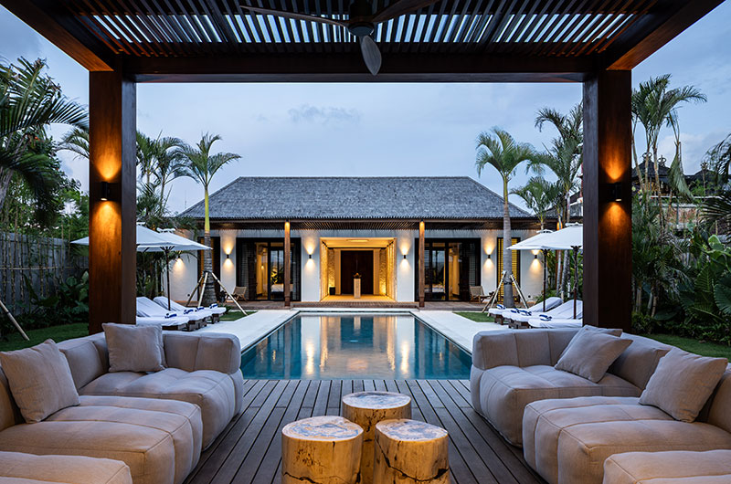 Villa Gendang Pool Side Lounge Area at Night | Seminyak, Bali