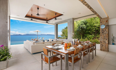 Grand Blue View Estate Villa Blue View Living and Dining Area with Sea View | Bang Por, Koh Samui