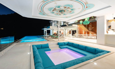 Villa Murano Pool Side Seating Area at Night | Bang Por, Koh Samui