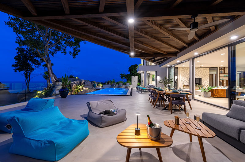 Villa Vida Samui Pool Side Seating Area at Night | Chaweng, Koh Samui