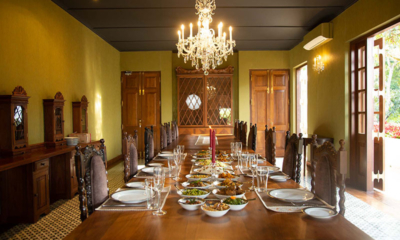 Dendrobium House Dining Area with Food and Hanging Light | Kandy, Sri Lanka